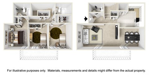 Floor plan for 3 beds, 2.5 baths, 1550 sqft